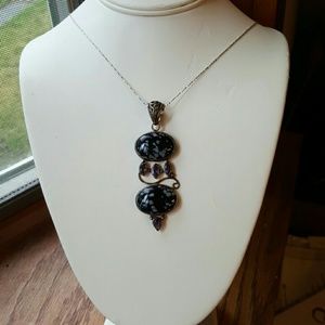 Sterling silver snowflake obsidian pendant